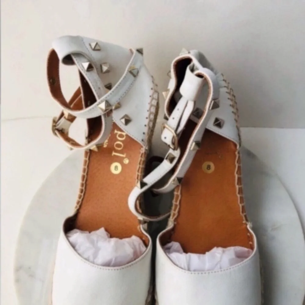Maypol White Leather Wrap Espadrille Wedges